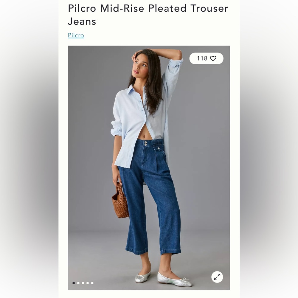 NWT Pilcro by Anthropologie Mid-Rise Pleated Trouser Jean. Size 31